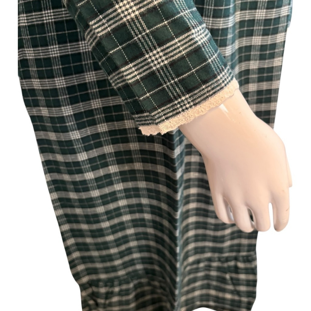Charter Club Green Plaid Flannel Night Gown, M, Lace Trim - Picture 9 of 16